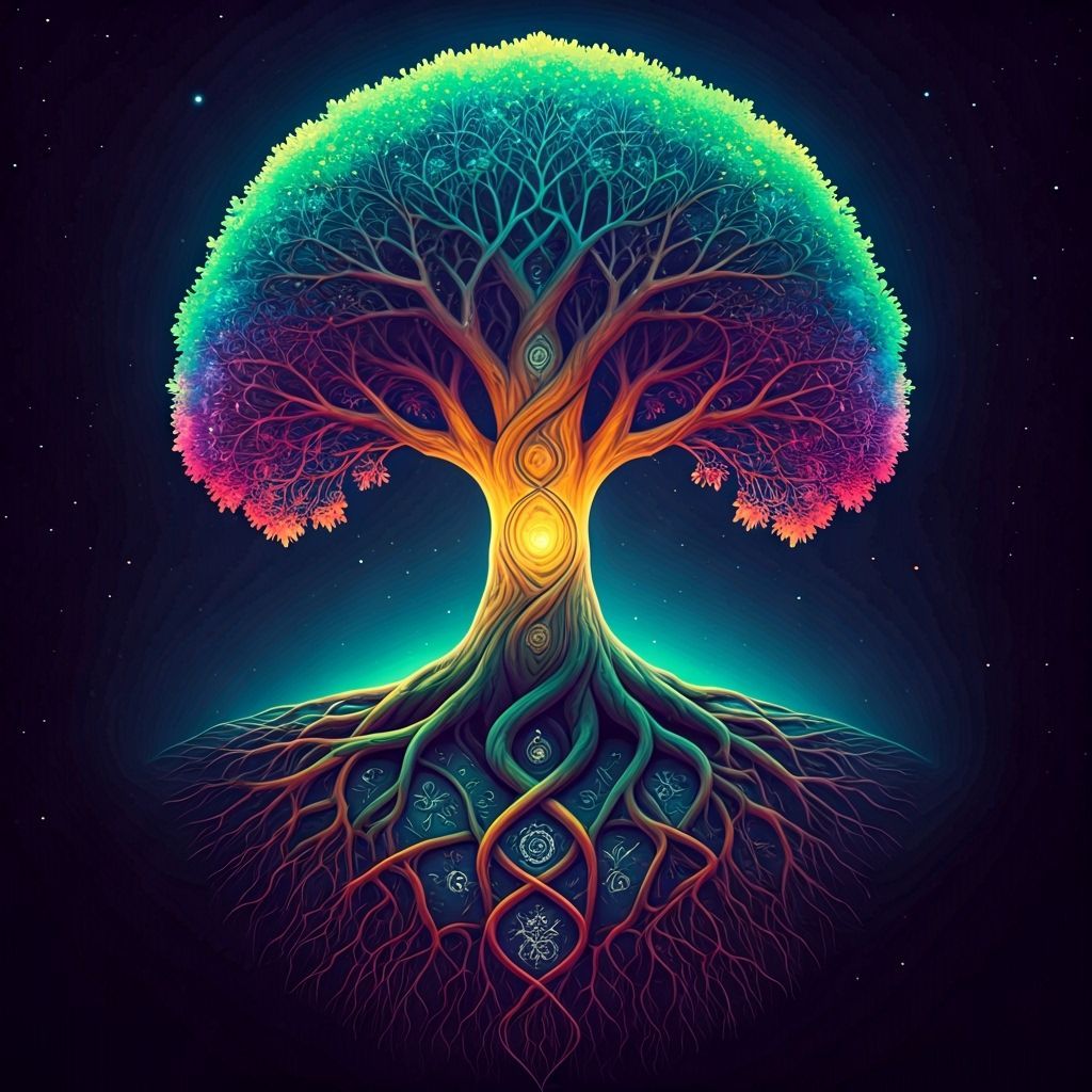 Vibrant Tree of Life Under Starry Sky