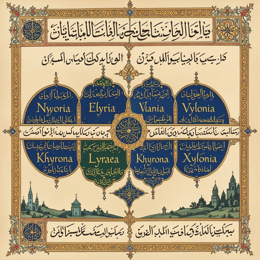 Medieval Map of Seven Mysterious Worlds in Al-Idrisi Style