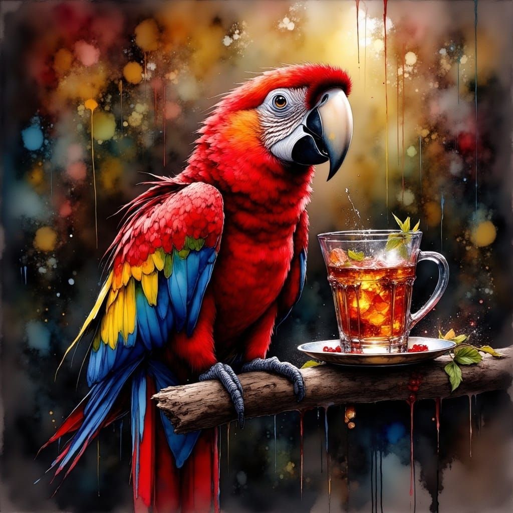 Vibrant Red Parrot Illuminated by Drama-filled Lighting