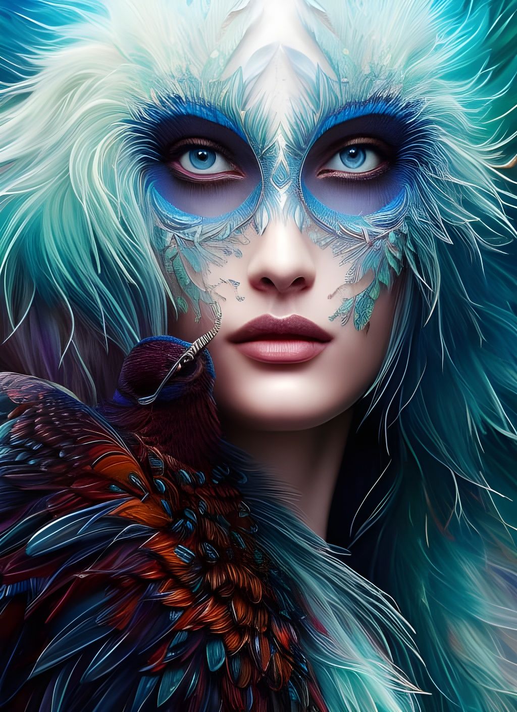 Majestic Crow Goddess in Acrylic Paint Pour Style