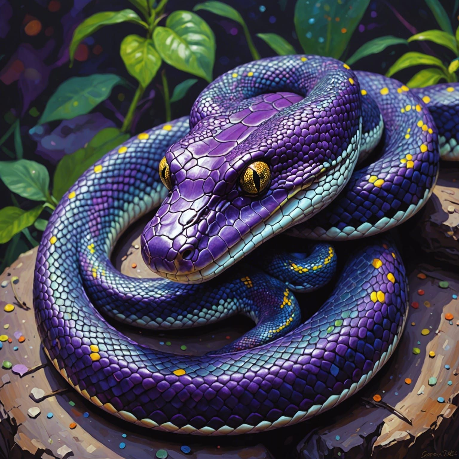 Rainbow Python in Oil Painting Style