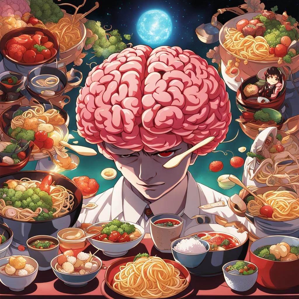 Surreal Brain Ramen in Anime Style