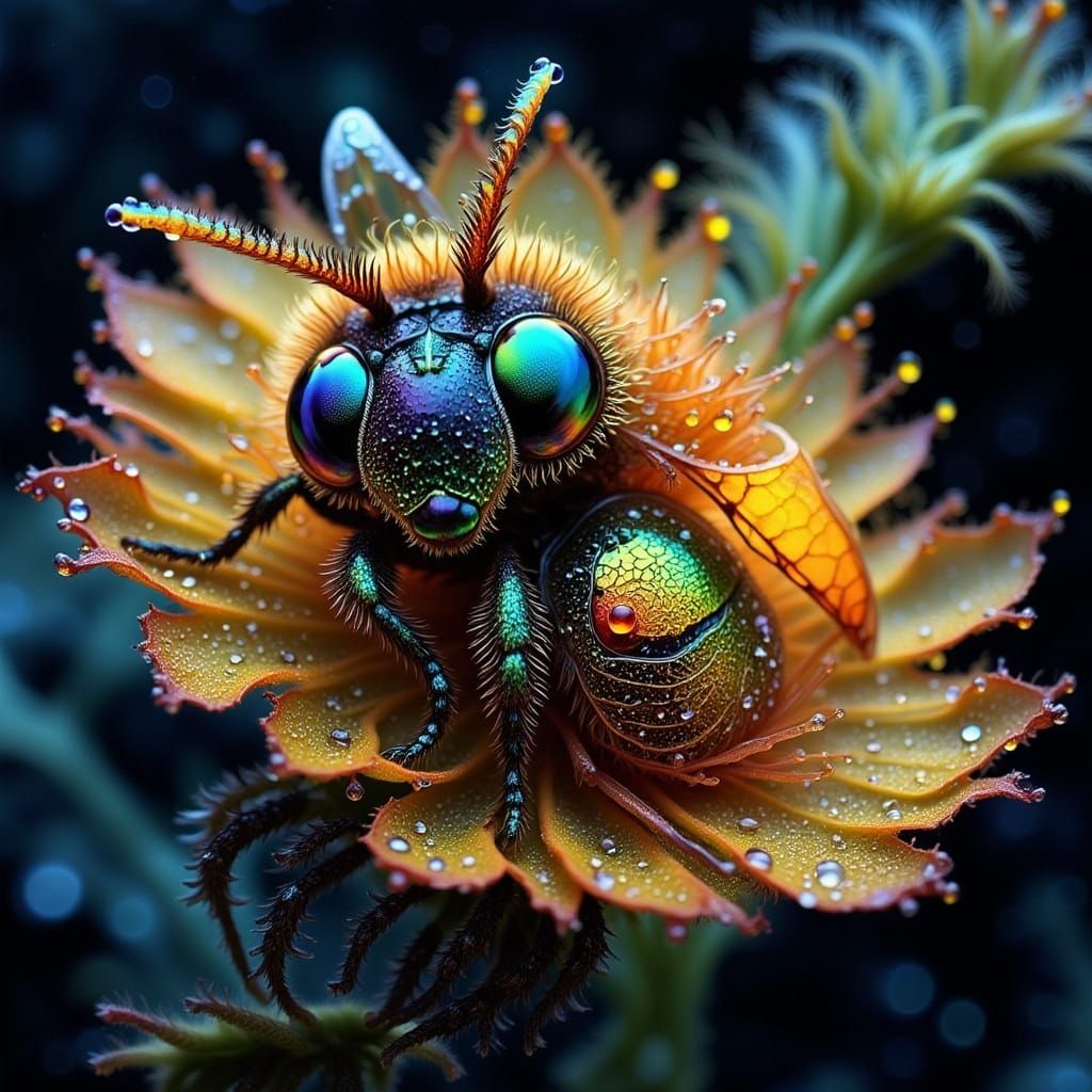 Cartoon Bee Sleeping in Alcohol Ink Style