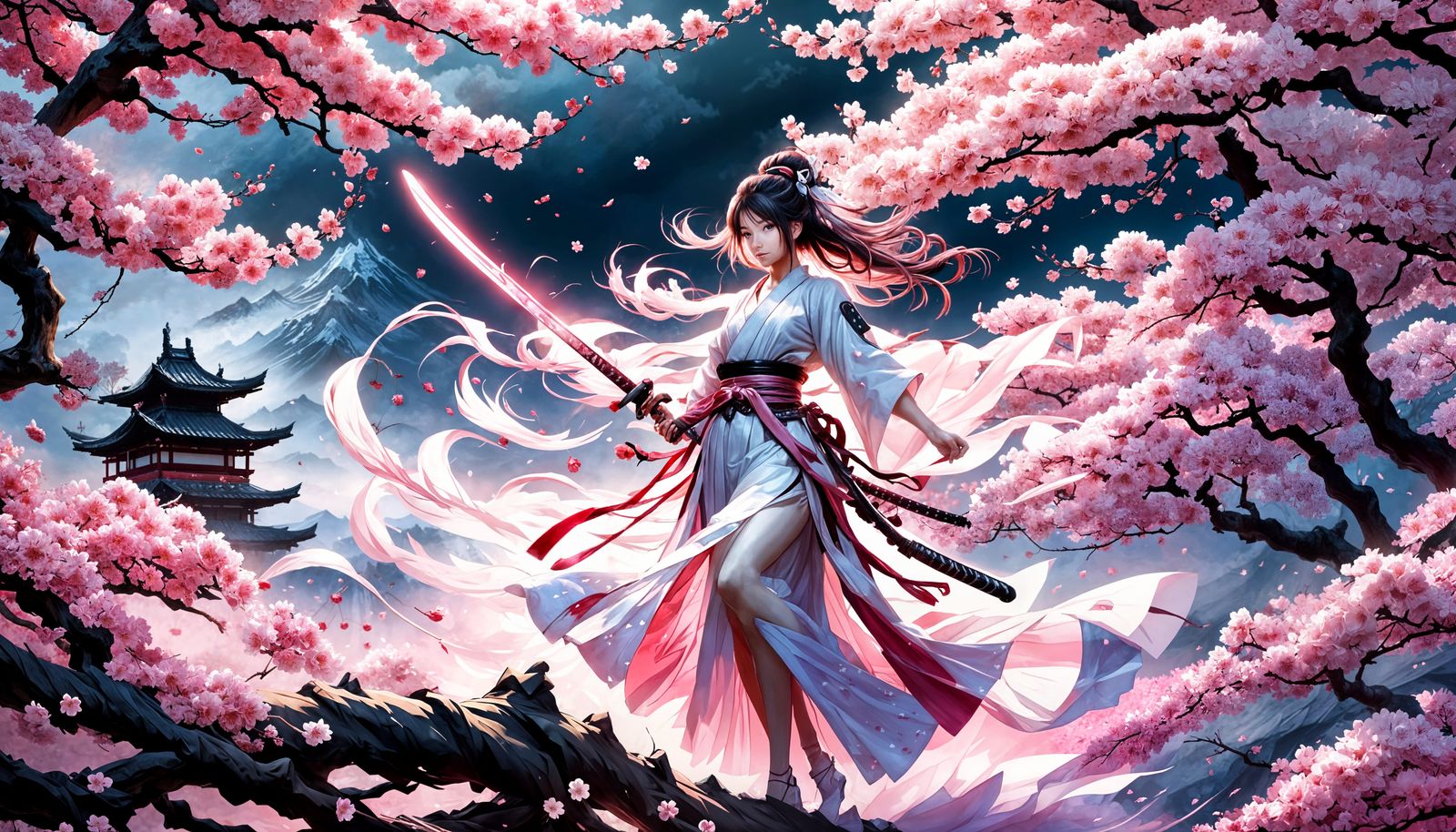 Cherry Blossom Samurai Woman in 3D Anime Art
