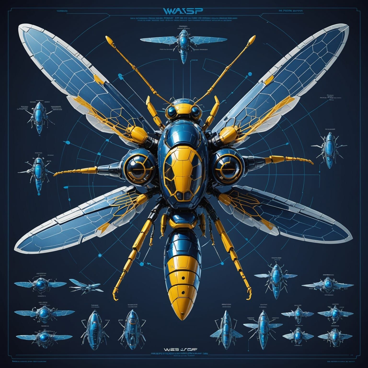 Futuristic Wasp-Inspired Spacecraft Blueprint