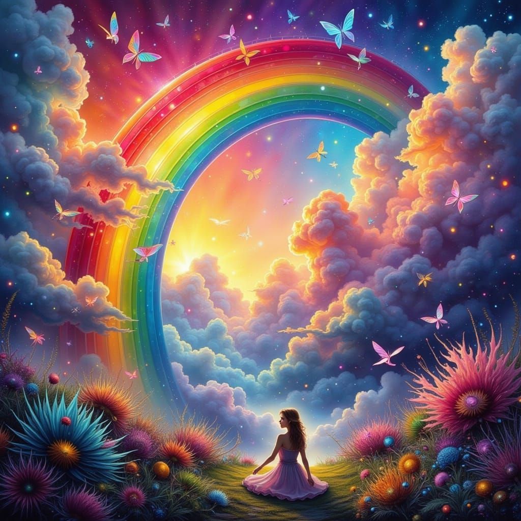 Surrealistic Rainbow Emerges from Soft Fog in Fairy Punk Sty...