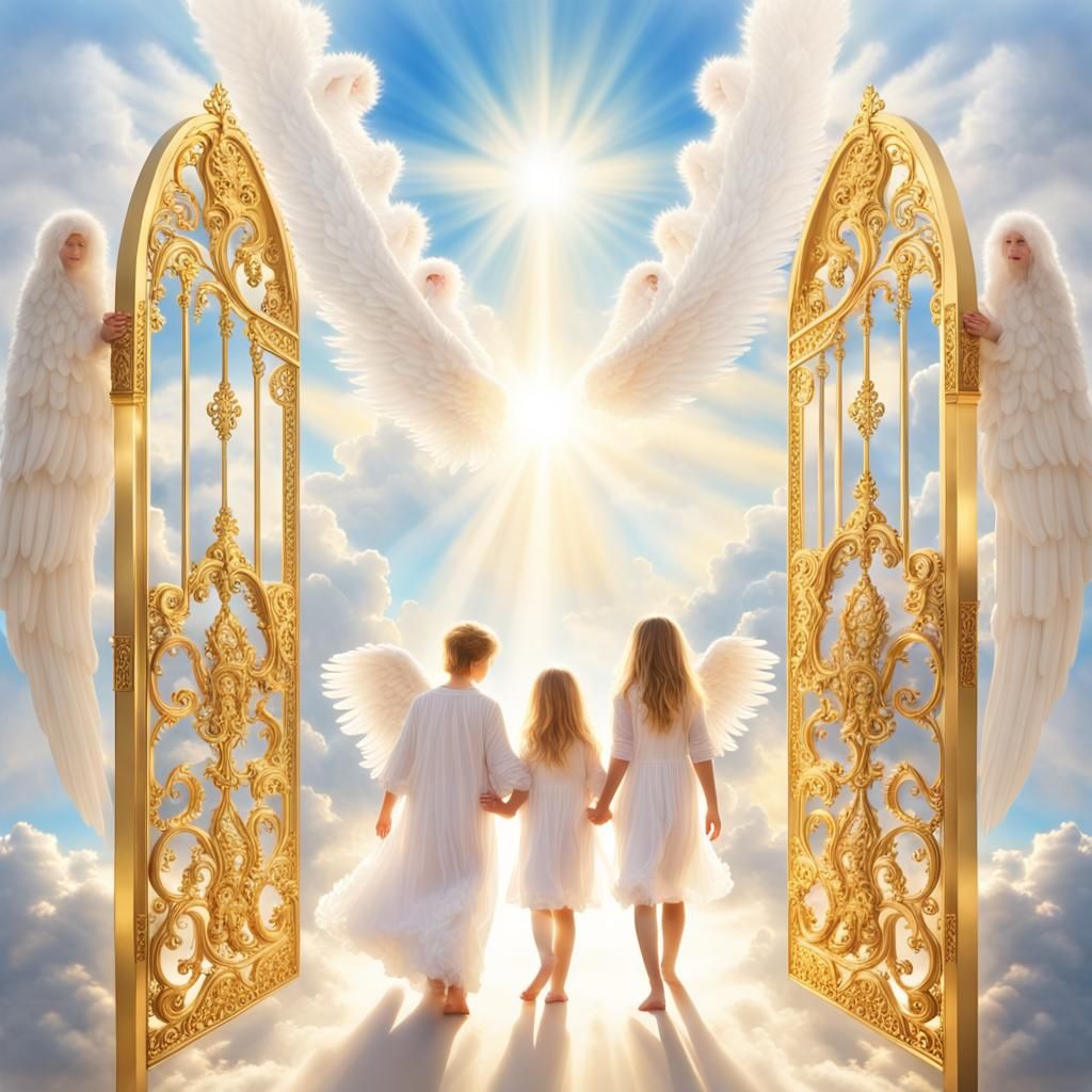 Angelic Family Ascending to Heaven's Gates