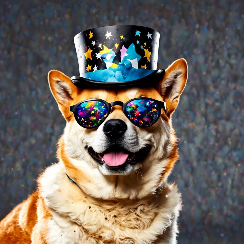 Doge Meme Face Mask with Sunglasses and Top Hat