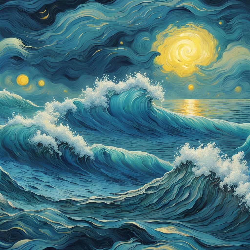 Lovers at the Beach, Van Gogh Style Seascape