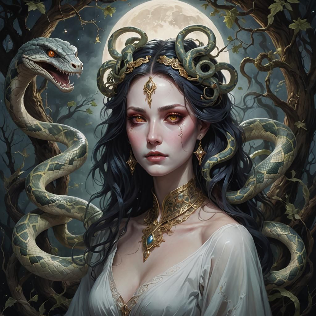 Ethereal Snake Goddess in Dream Oasis Portrait
