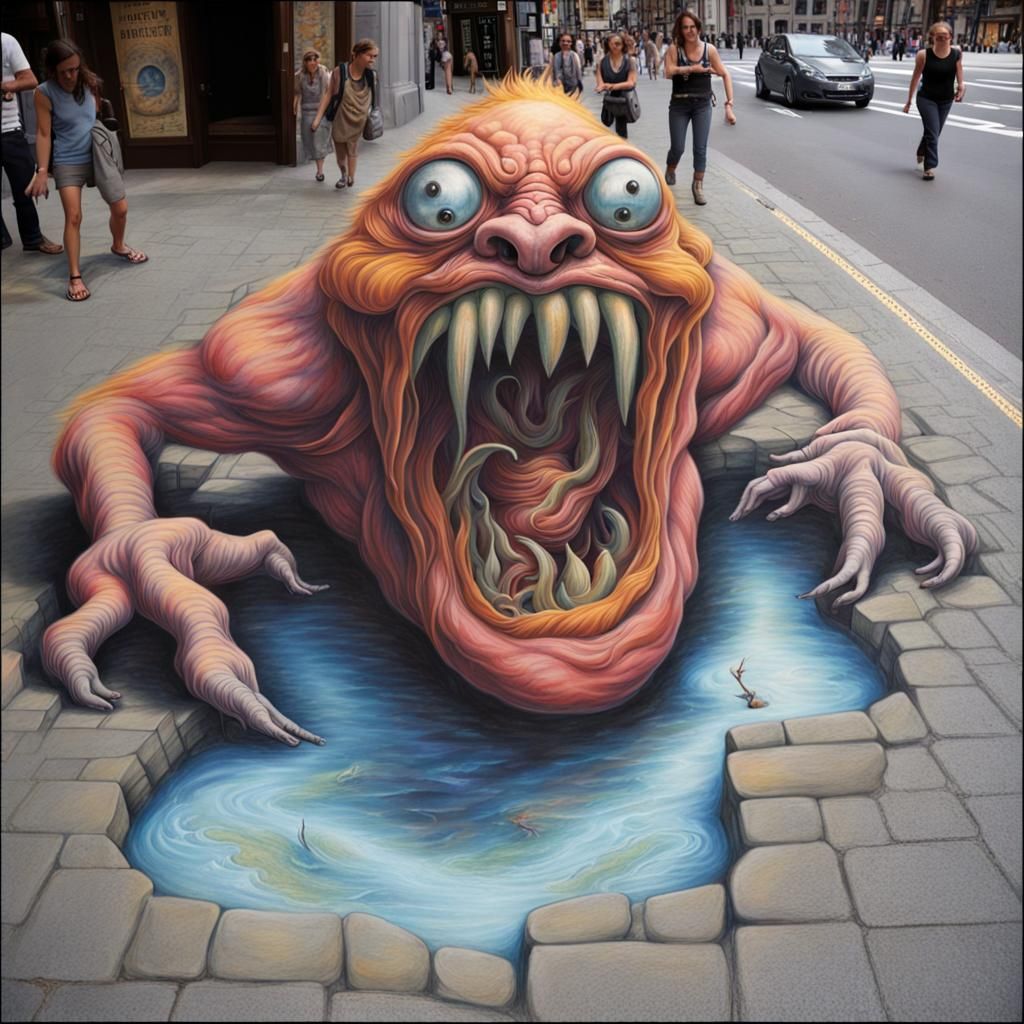 Freaky Monster Bursting From Ground: 3D Chalk Art