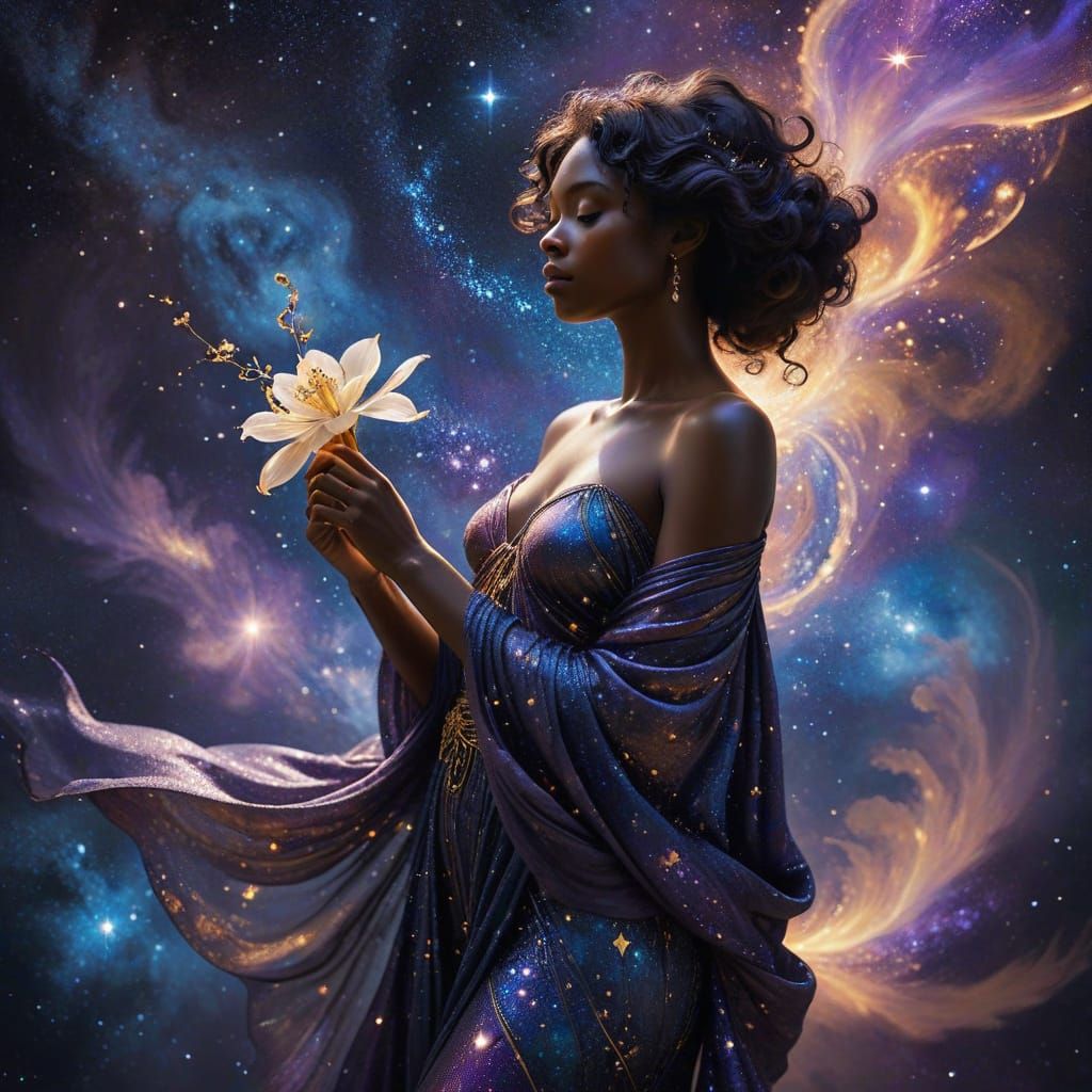 Ethereal Goddess in Liquid Starlight Attire