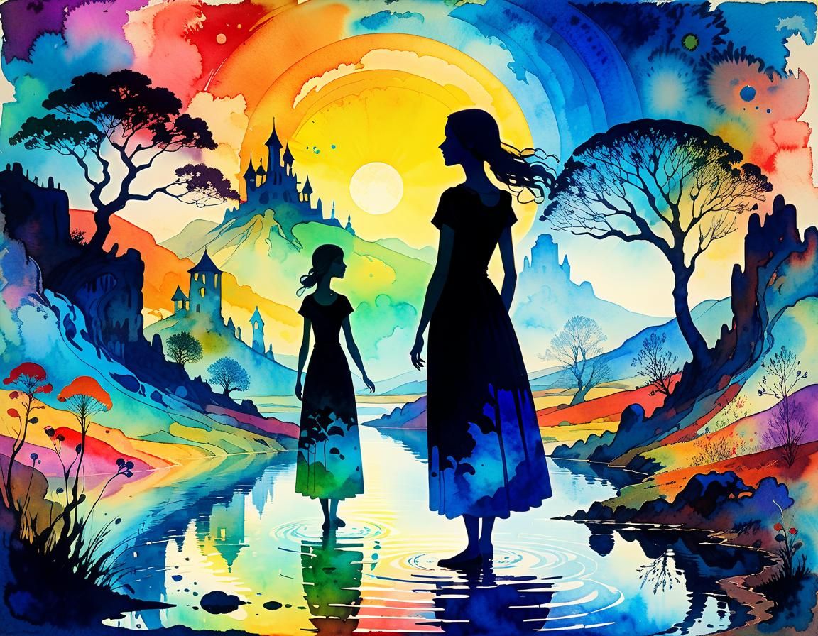 Psychedelic Silhouette in Fantasy Landscape