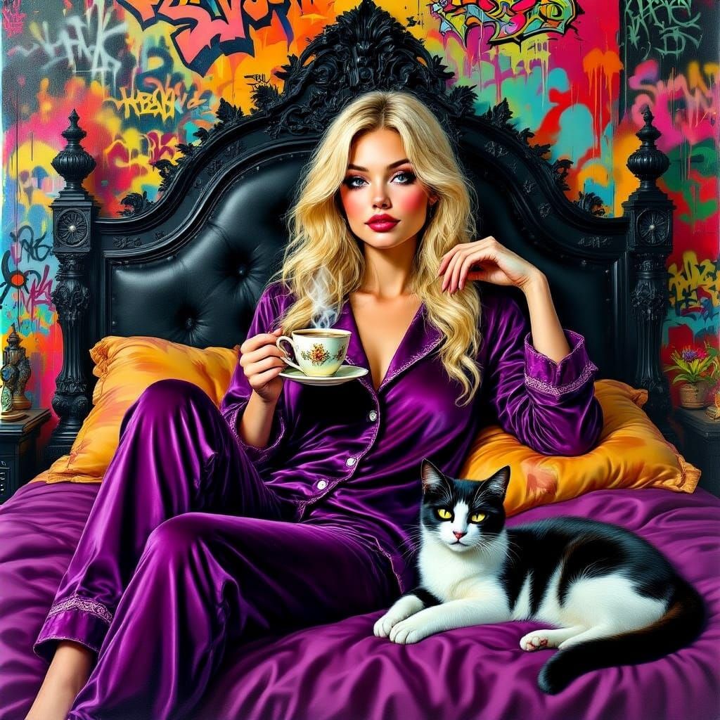 Gothic Goddess in Lavish Velvet Pajamas