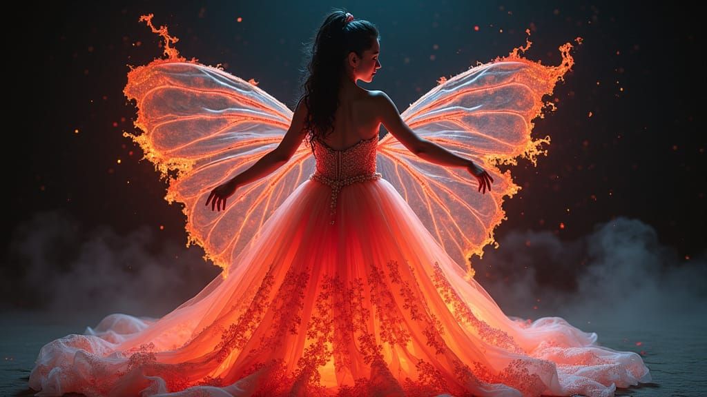 Latina Elf in Bioluminescent Gown with Fairy Wings