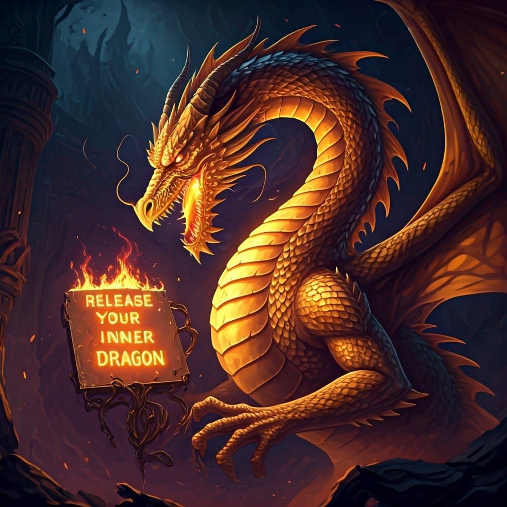 Golden Dragon Awakens: A Dark Fantasy Art Nouveau