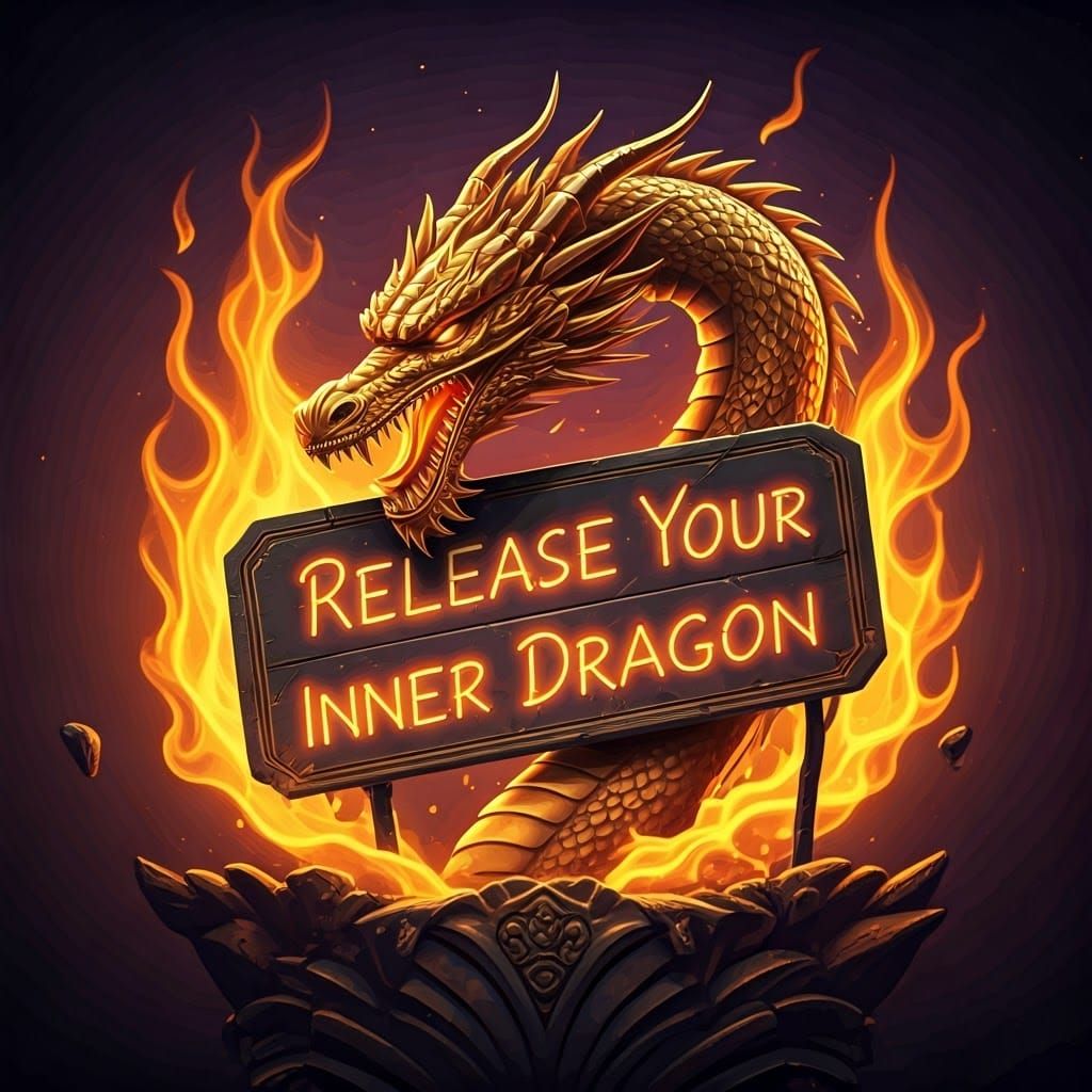 Golden Dragon Unleashes Inner Fire in Neon Flames