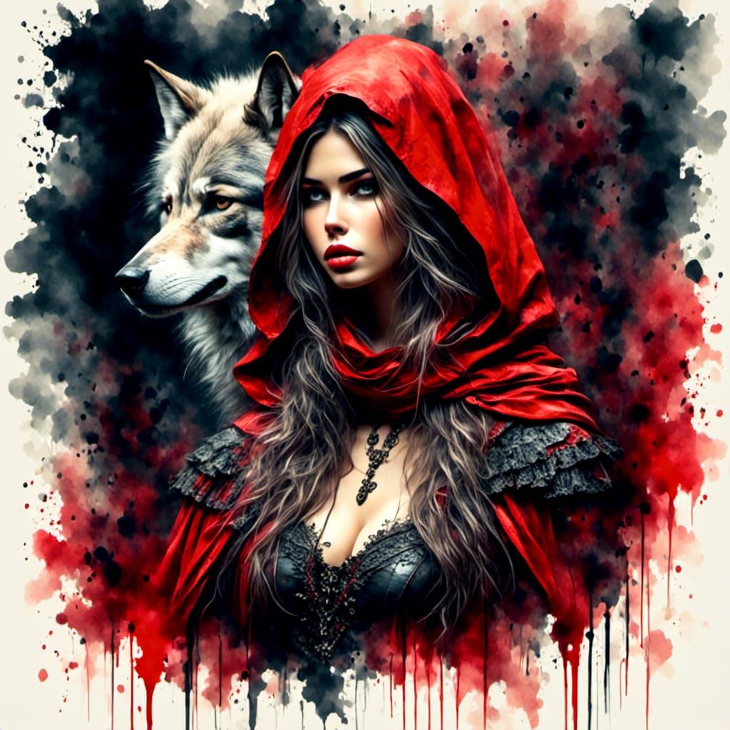 Dark Fantasy Portrait of Evil Red Riding Hood