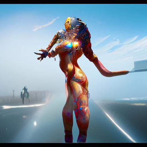 Monster Chasing Girl: Cyberpunk Astral Illustration