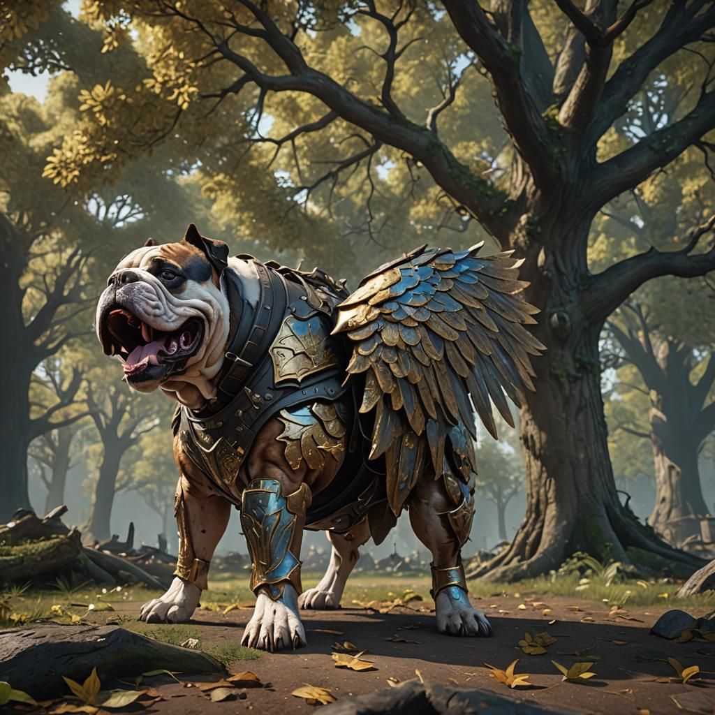 Armored Winged Bulldog: Fantasy Concept Art