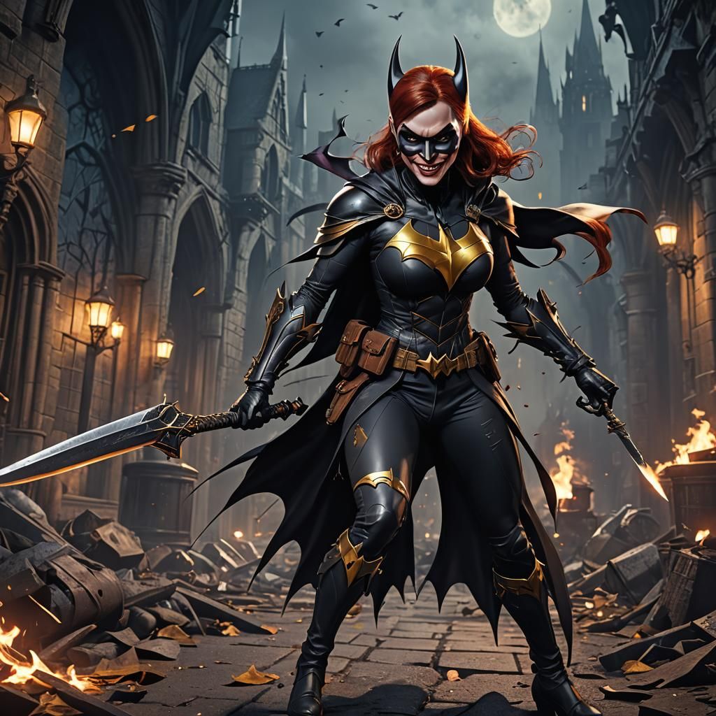 Gothic Batgirl as Witch Hunter: Fantasy Concept Art
