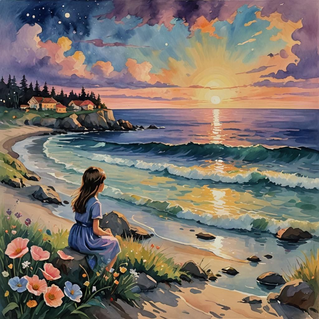 Twilight Serenity: An Impressionist Gouache Masterpiece