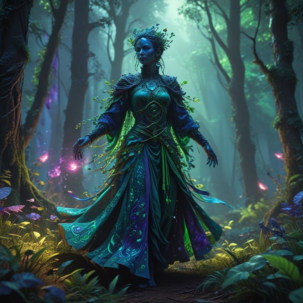 Mystical Being Pito in Ethereal Forest, Fantasy Matte Painti...