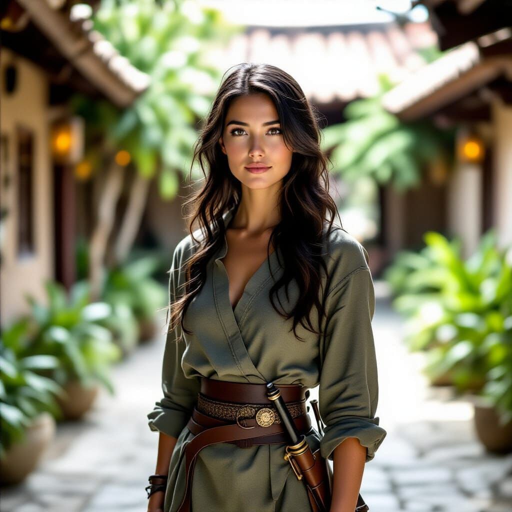 Minkai Woman Observing Quiet Courtyard