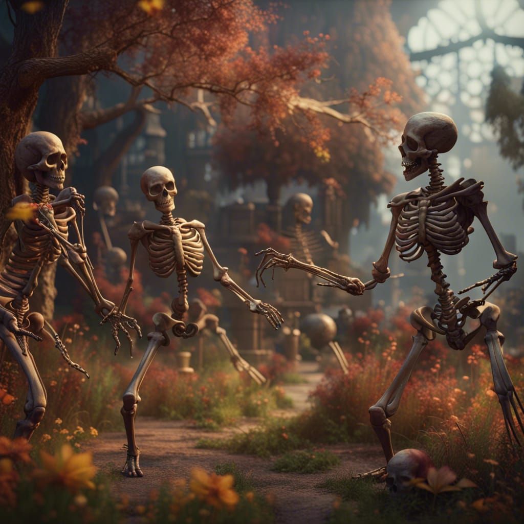 Dancing Skeletons in Detailed Fantasy Art