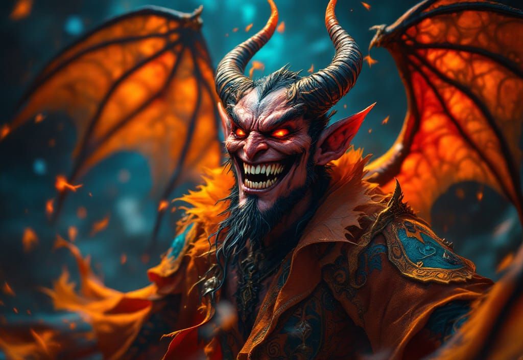 Jovial Devil Laughing in Golden Light