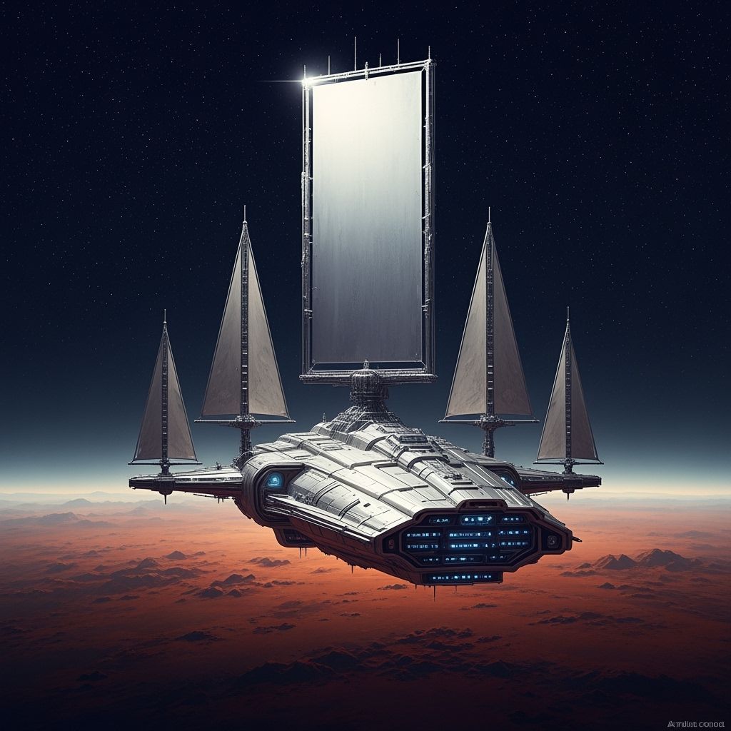 Colossal Spaceship Soaring Through Cosmos as Matte Painting