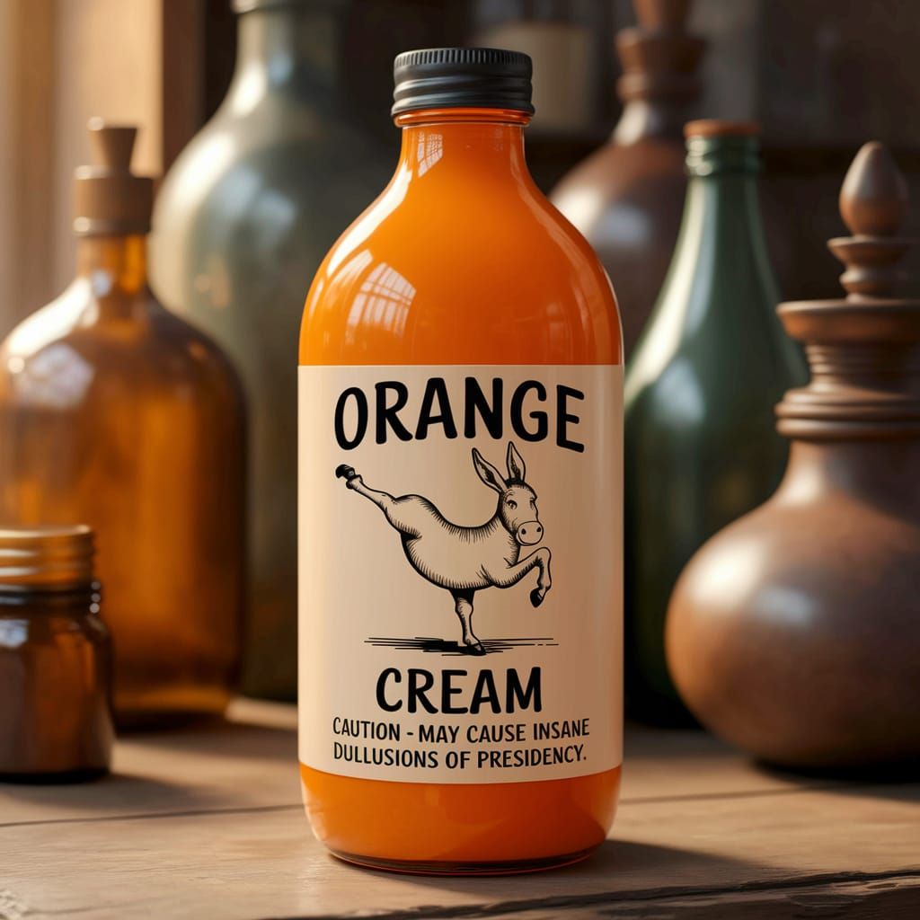 Vintage Orange Cream Bottle with Whimsical Donkey Label