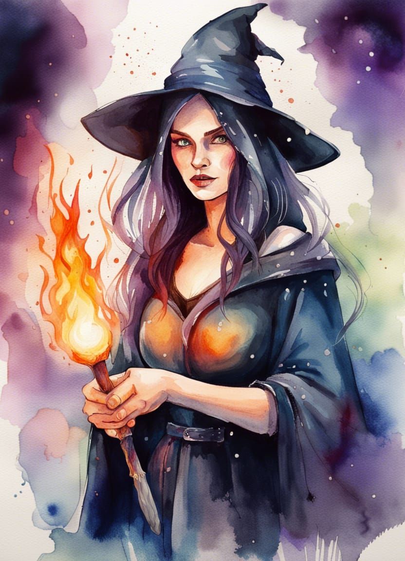 Enchanting Witchcraft Spells in Watercolor Painting