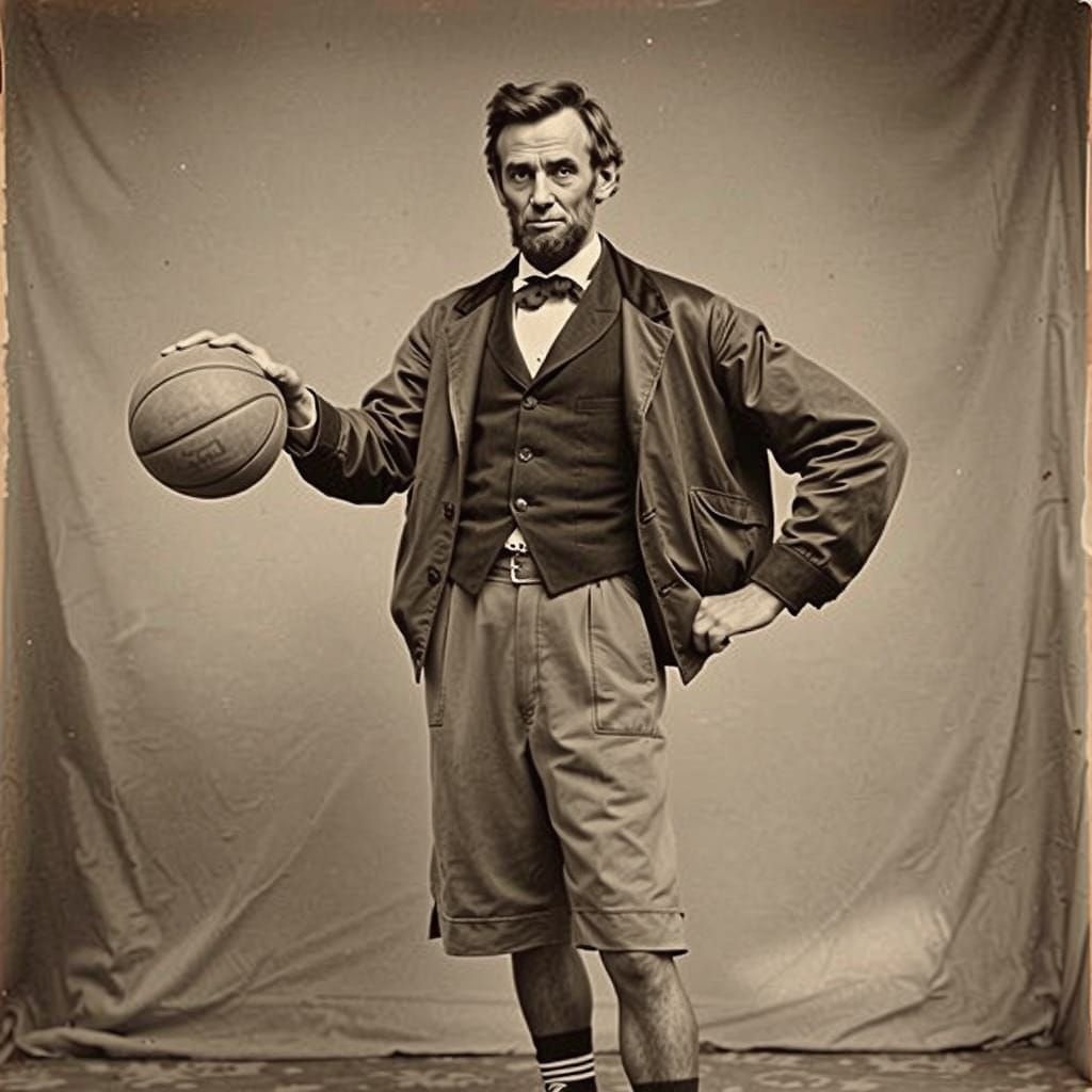 Abraham Lincoln Plays Basketball: A Sepia Photo