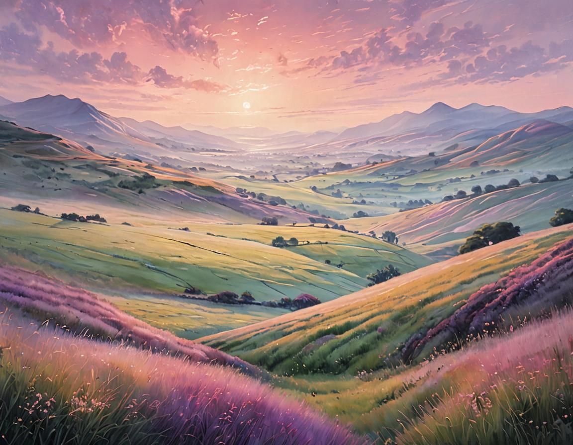 Dawn Light Over Misty Valley: An Oil Painting