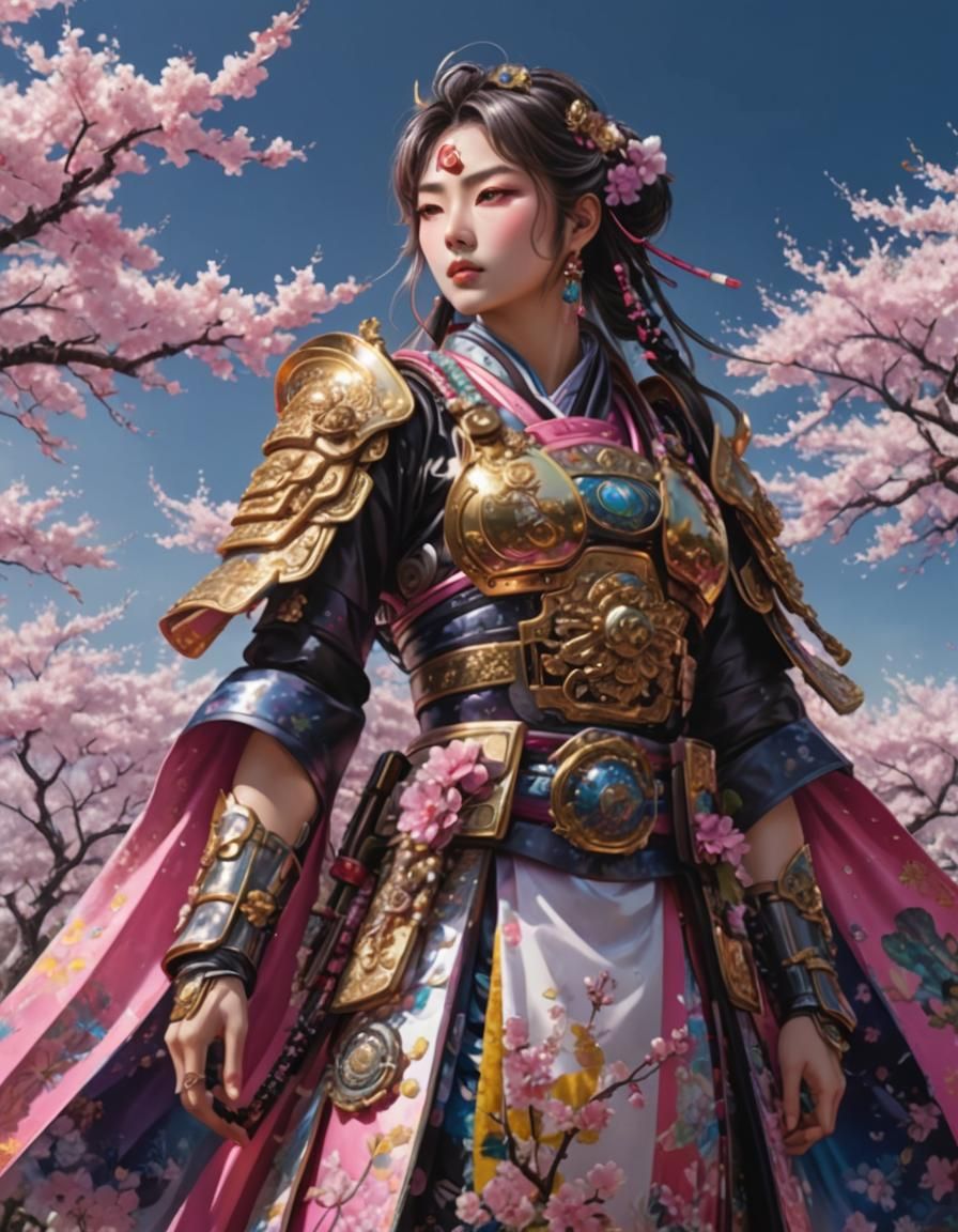 Futuristic Samurai Geisha in Vaporwave Anime Style