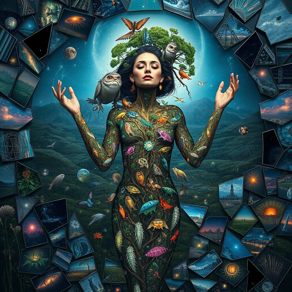 Ethereal Bio-Art Goddess in Vibrant Ecosystem Landscape