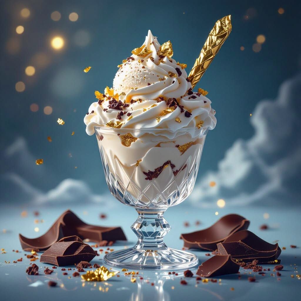 Luxurious Ice Cream with Gold Leaf, Digital Art