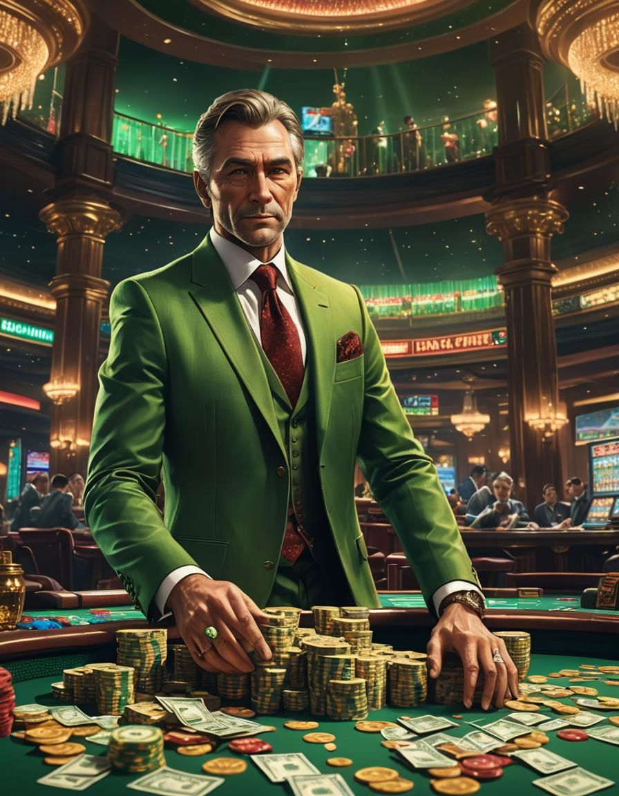 Wealthy Businessman in Luxurious Casino: Fantasy Concept Art