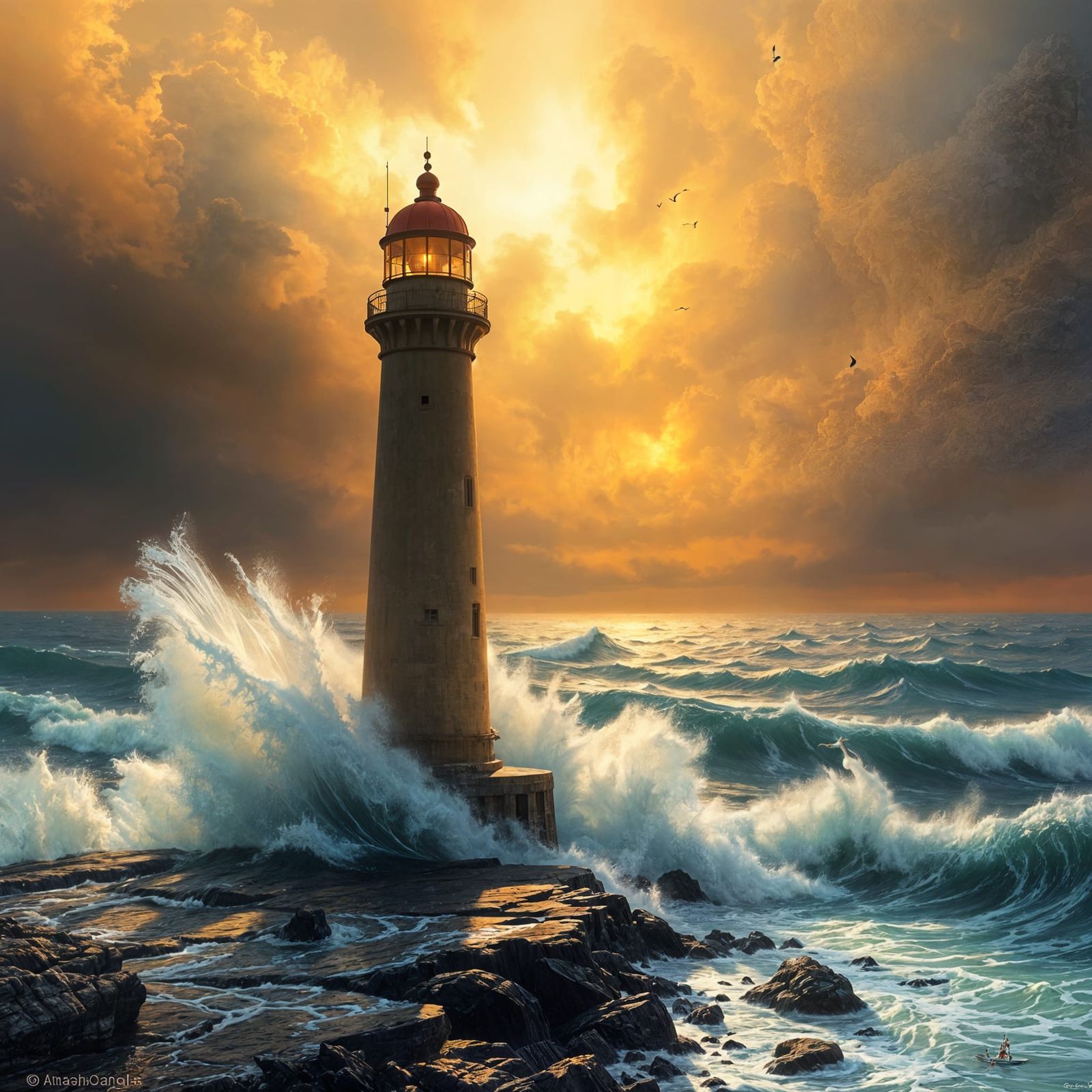 Lighthouse Oceanscape Artistic Painting
