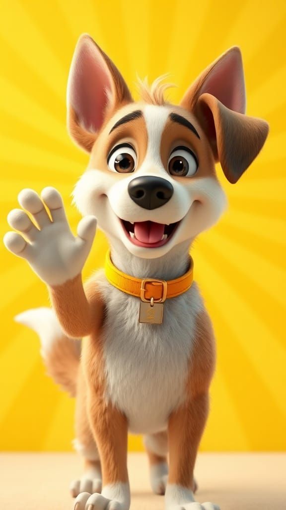 Friendly Dog Waving in 3D Digital Art Style