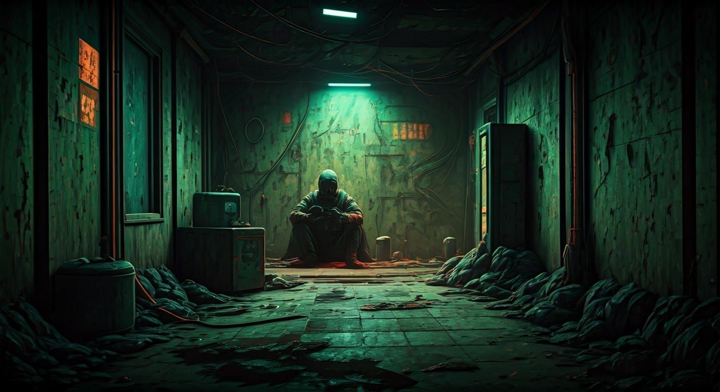 Dystopian Cityscape with Toxic Gases, Industrial Aesthetic