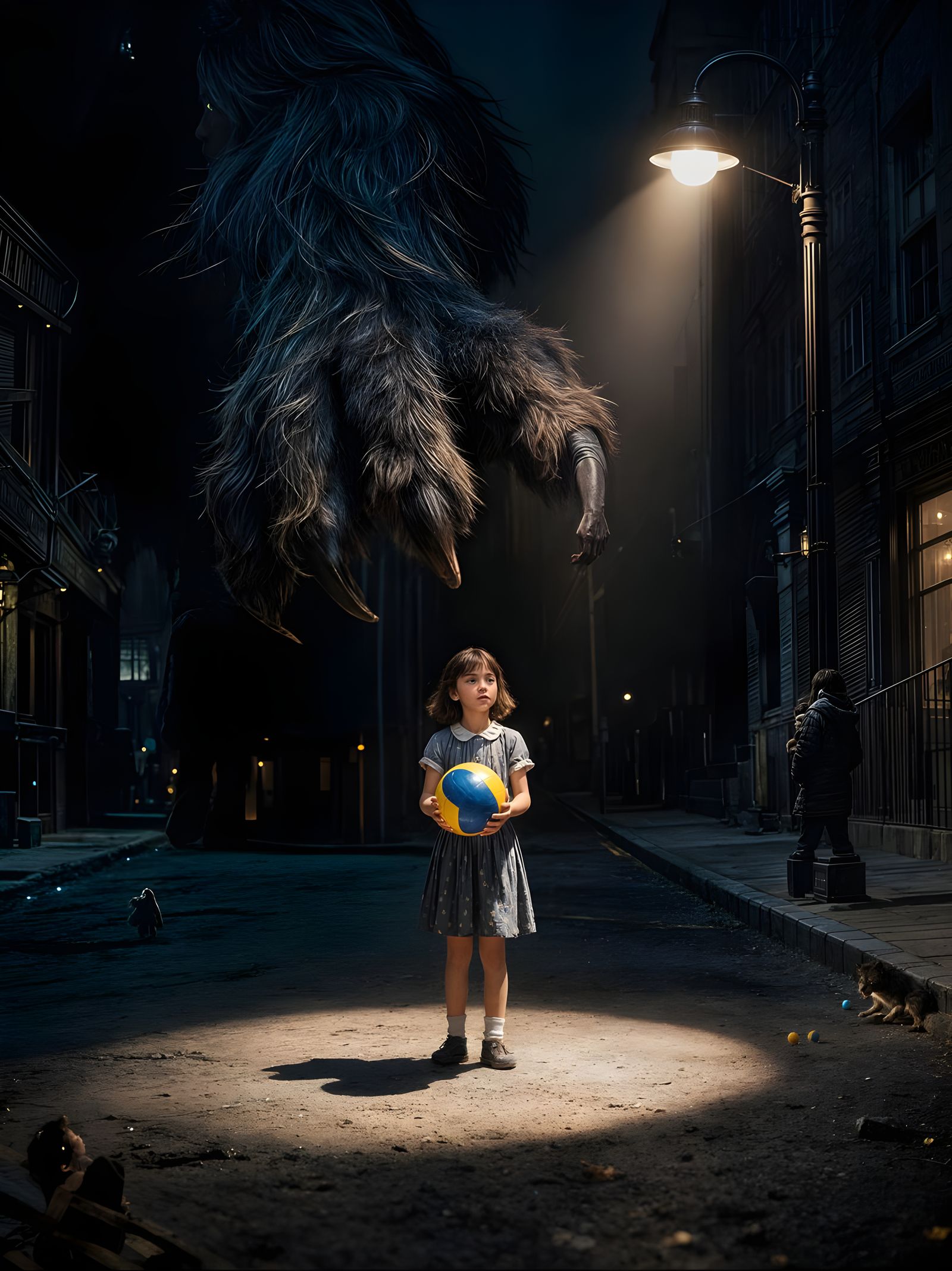Girl and Monster Paw on Dark Street