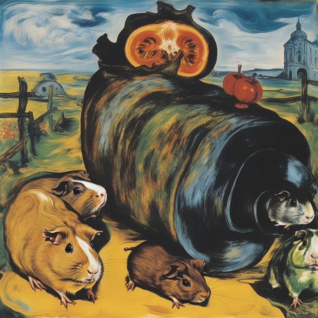 Guinea Pig as Rock Icon in Surrealist Style