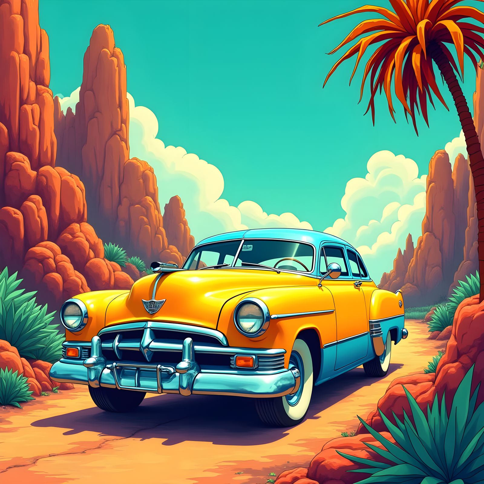 Classic Car Illustration in Clip Art Style