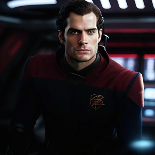 Henry Cavill with short hair, as starfleet captain Hyperrealistic, splash art, concept art, mid shot, intricately detail...