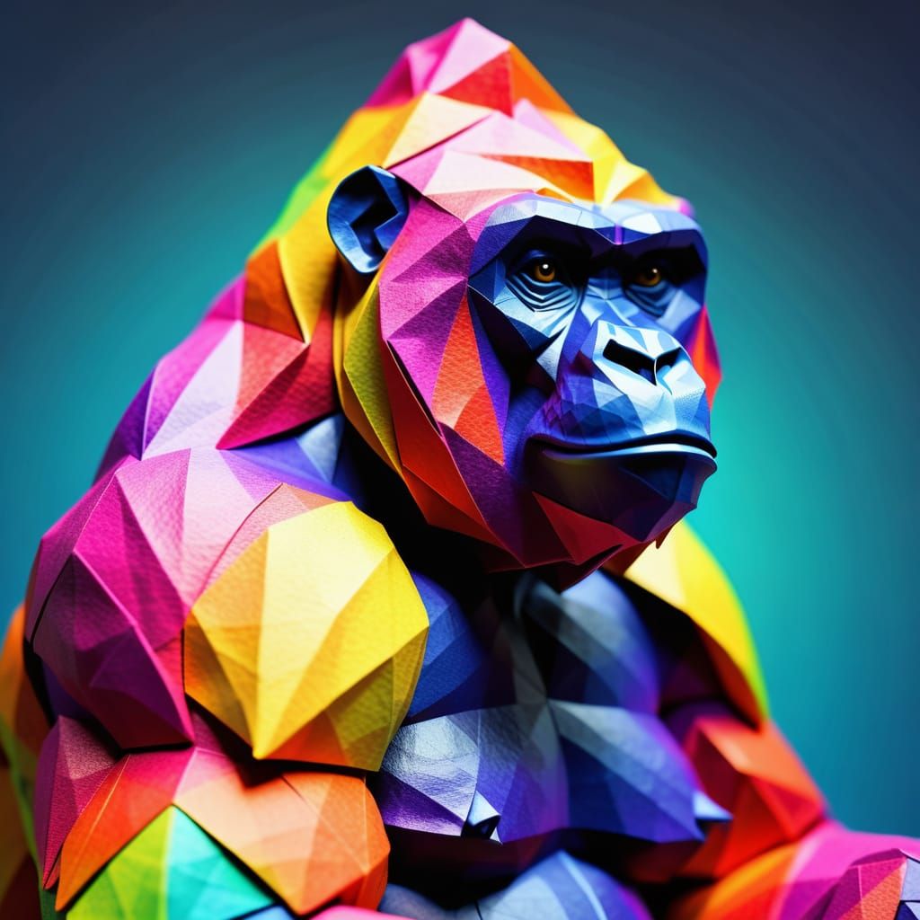 Vibrant Origami Gorilla Concept Art