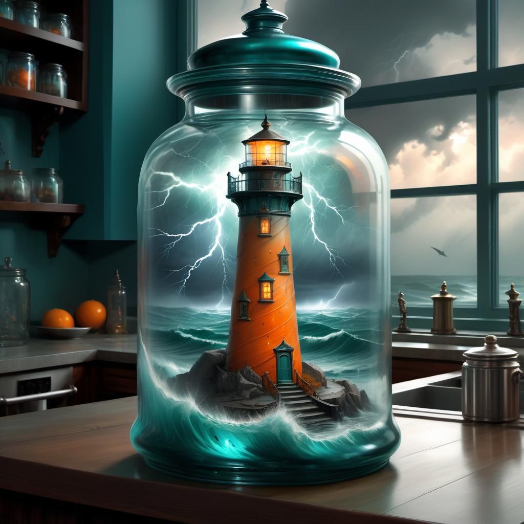Lighthouse in a Jar: Artgerm and Rutkowski Inspired