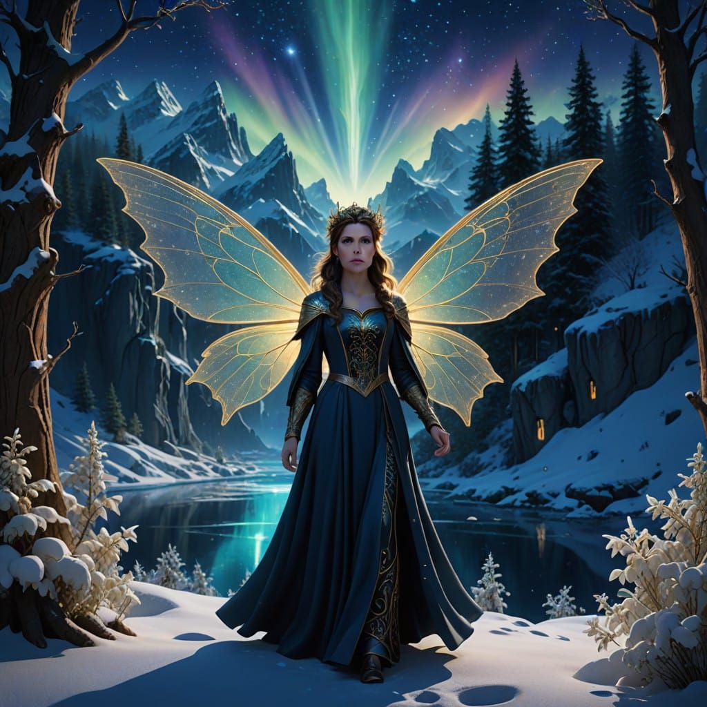 Ethereal Fairy Queen Under Midnight Aurora