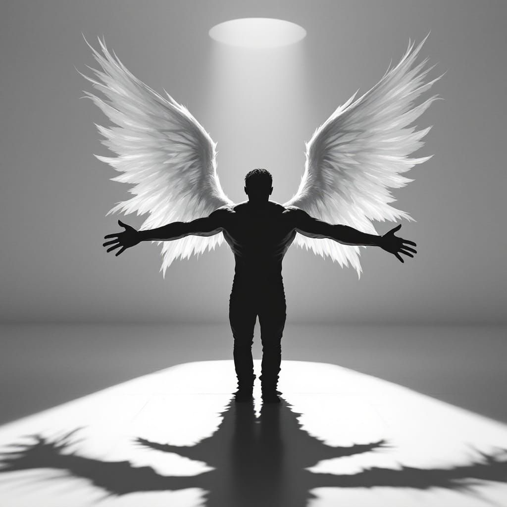 Dark Angel Silhouette in Black and White